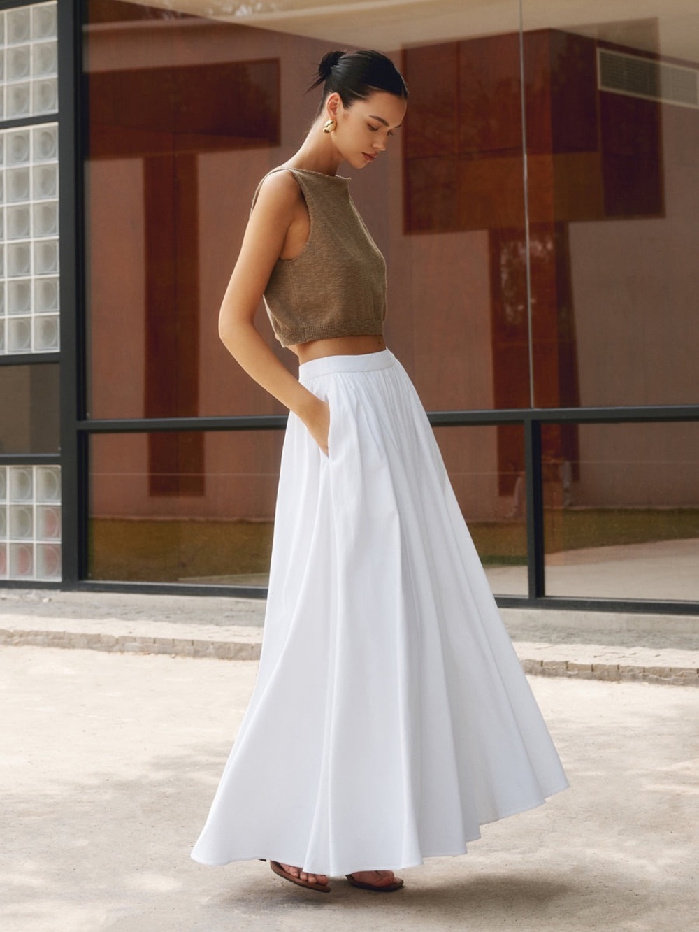 Commense Cotton Pleated Maxi Skirt NWT